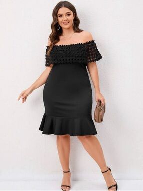 NWOT BLACK OFF SHOULDER MERMAID HEM DRESS 2XL